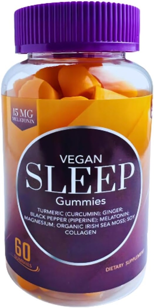 Vegan Sleep Gummies täiskasvanutele - Bio-Sleep FusionTM melatoniini, magneesiumi, kurkumi, ingveri, mere sammal & kollageeniga - looduslik unetoetus, stressi leevendamine, ärkamine värskendatud - 60 loend
