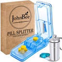 JohnBee Pill Cutter | Parim pillide lõikamine väikestele või suurtele pillidele | disainitud USAs | Lõikab vitamiine | Sisaldab Keychain Pill Holder (sinine)