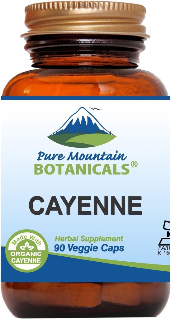 Pure Mountain Botanicals Cayenne Pepper Capsules - 90 Kosher Vegan Caps 500mg Organic Cayenne Pepper kapsaitsiiniga