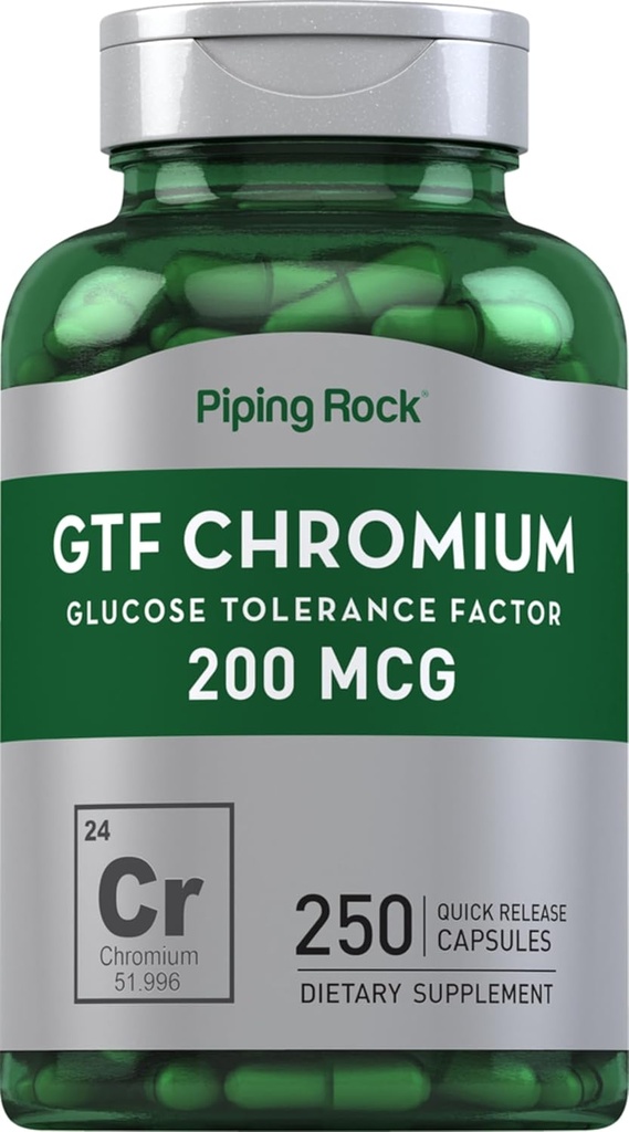 Piping Rock GTF Chromium 200 mcg | 250 kapslit | Glükoosi taluvusfaktori lisand | Mitte-GMO & Gluteenivaba