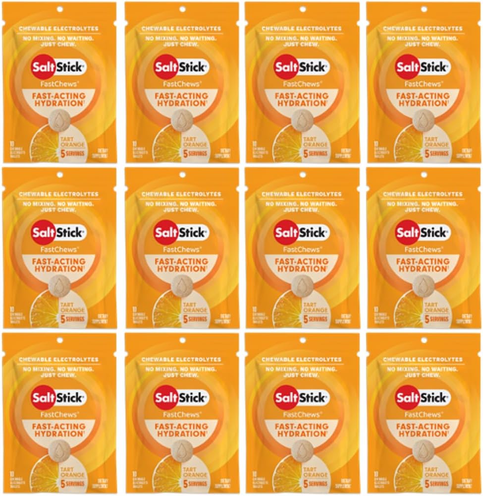 SaltStick Electrolyte FastChews - 120 Count Orange Flavor - Elektrolüütide tabletid hüdratsiooniks, Soola Tabs - 10 loend (12. pakk)