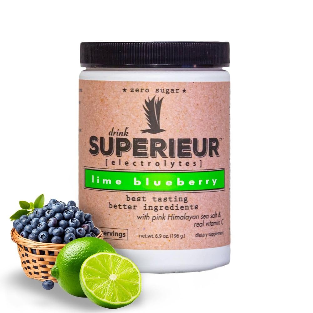 Superieur Elektrolüüdid-Taimne Elektrolüütide Lisand w / Mere Mineraalid Hüdreerimiseks Ja Taastamiseks - Keto Sõbralik, Mitte-GMO, Nullsuhkur, Vegan, Tervislik Sport Joogipulber-Lime Mustikas (70 Servings)