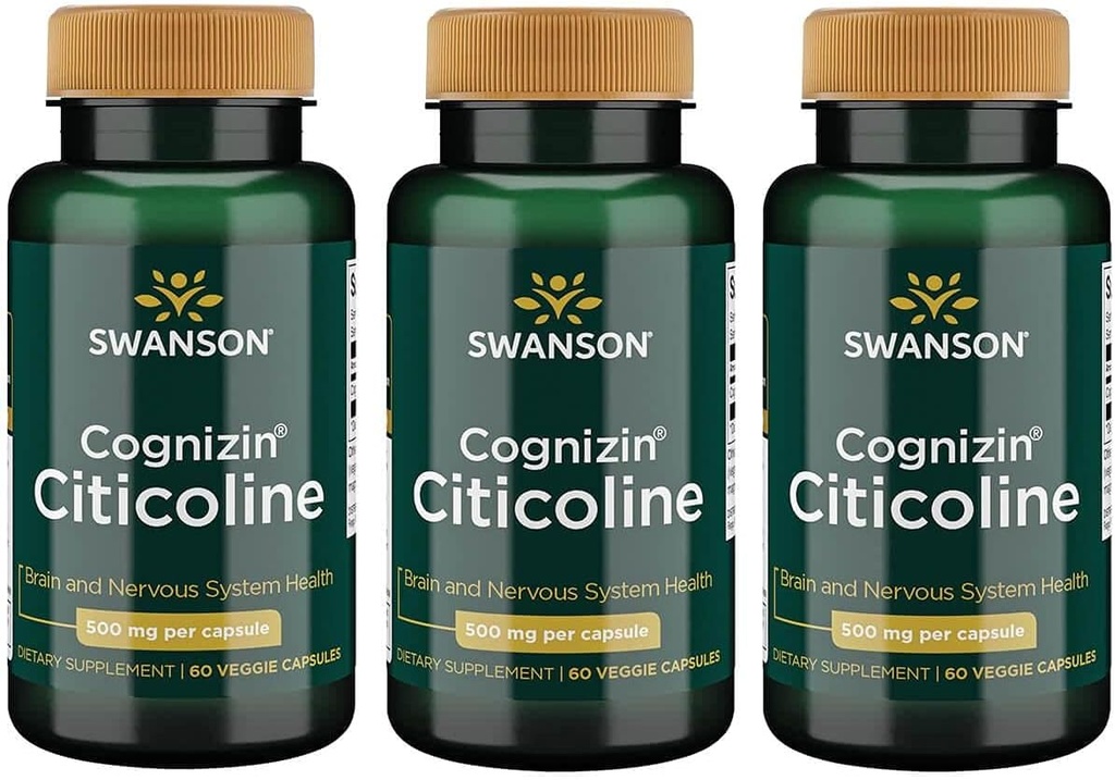 Swanson Cognizin Citicoline 1000 milligrammi 60 Veg kapslit (3 pakendit)