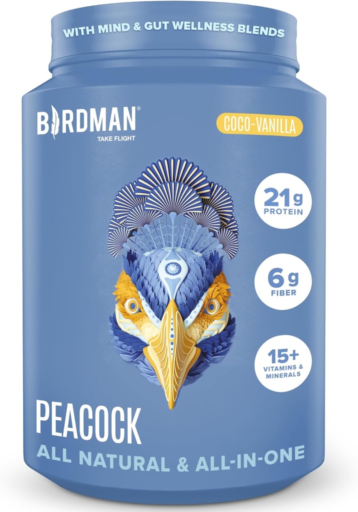 BIRDMAN Peacock Vegan Valgupulber | Täielik taimse toidu asendamine Shake magneesiumi, D-vitamiini, MCT õli | Kõik ühes täienduses meestele ja naistele | sile tekstuur | Coco Vanilla Maitse