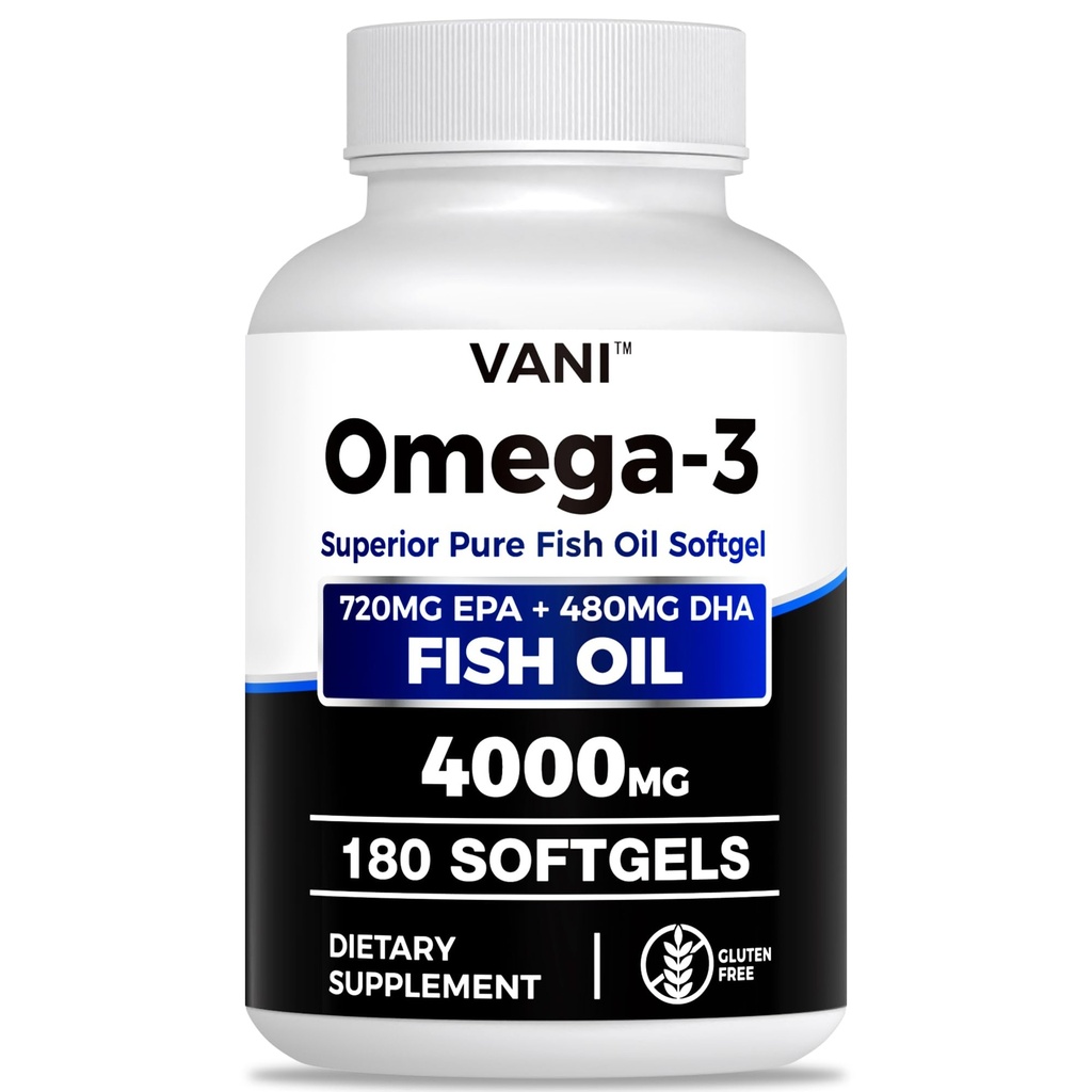 Fish Oil Omega 3 (4000mg), 180 Softgels, Omega 3 rasvhapete toidulisandid EPA & DHA aju ja südame tervise jaoks *
