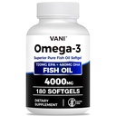Fish Oil Omega 3 (4000mg), 180 Softgels, Omega 3 rasvhapete toidulisandid EPA & DHA aju ja südame tervise jaoks *