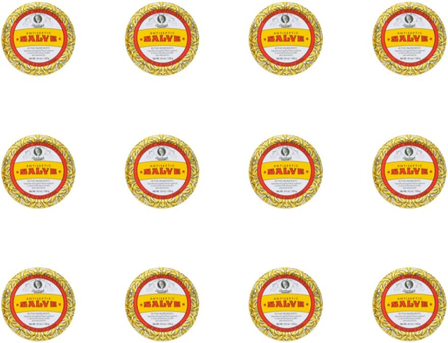 Rawleigh Antiseptiline Salve Iconic Yellow Big Tin: 4,5 oz, Multi-Purpose salv Soothes Lõiked, sinikad, ärritused, koos turpentiini, fenooli, puuvillaõli ja parafiin, originaalvalem - pakend 12