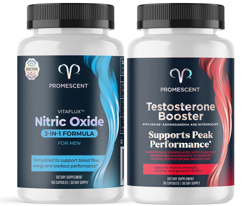 Promescent VitaFLUX Lämmastikoksiidi täiendus, L Arginine l kvaliteet Citrulline täiendused meestele + Testosterooni Booster meestele Täiendus w / Tongkat Ali (LongJack), KSM-66 Ashwagandha
