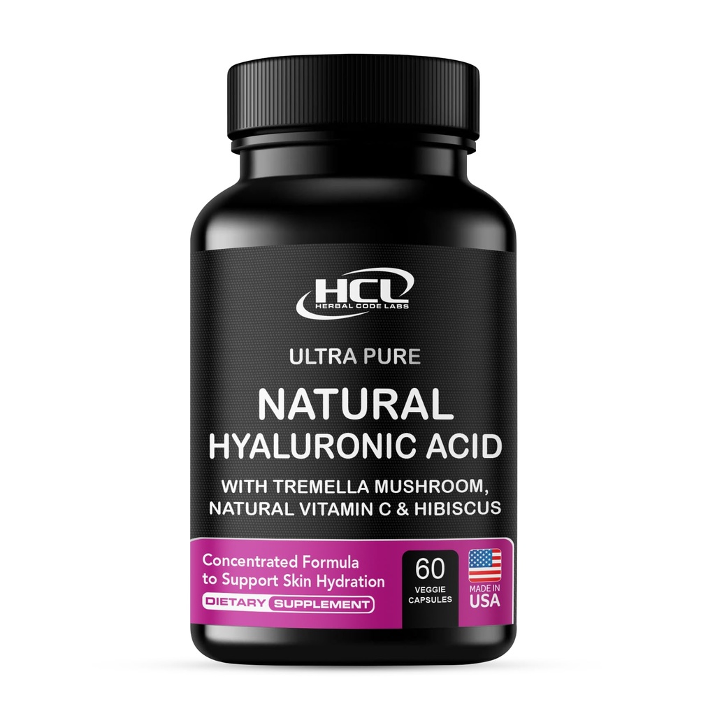 Looduslik hüaluroonhappe täiendus 5X Tugevamad hüdratsiooni tabletid puhtast Tremella seenest koos C-vitamiini ja Hibiskusega - nahalisandi kortsudevastased dieetkapslid - juukseküüned vitamiinid