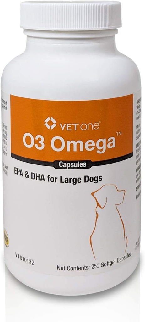 VetOne O3 Omega Soft Gel suurtele koertele - Essential Rasvhapete tugi - Naha & Coat Supplement - 250 kapslit