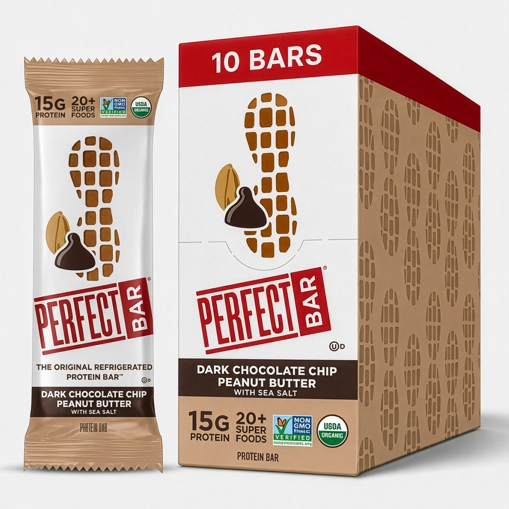 Perfect Bar, Dark Chocolate Chip Maapähklivõi Valgubaar, Kõrge Valguga, Orgaaniline, Gluteenivaba, Sojavaba, Mitte-GMO, Ei Suhkrualkoholid, 2.3 Ounce Bar, 10 Count