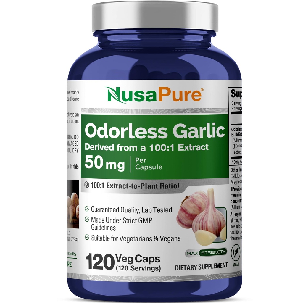 NusaPure lõhnatu küüslauk 100: 1 Ekstrakt , 50 mg , mis vastab 5000 mg kapslile | 120 Veggie Caps | kõrge tugevusega | Taimne täiendus | Non-GMO