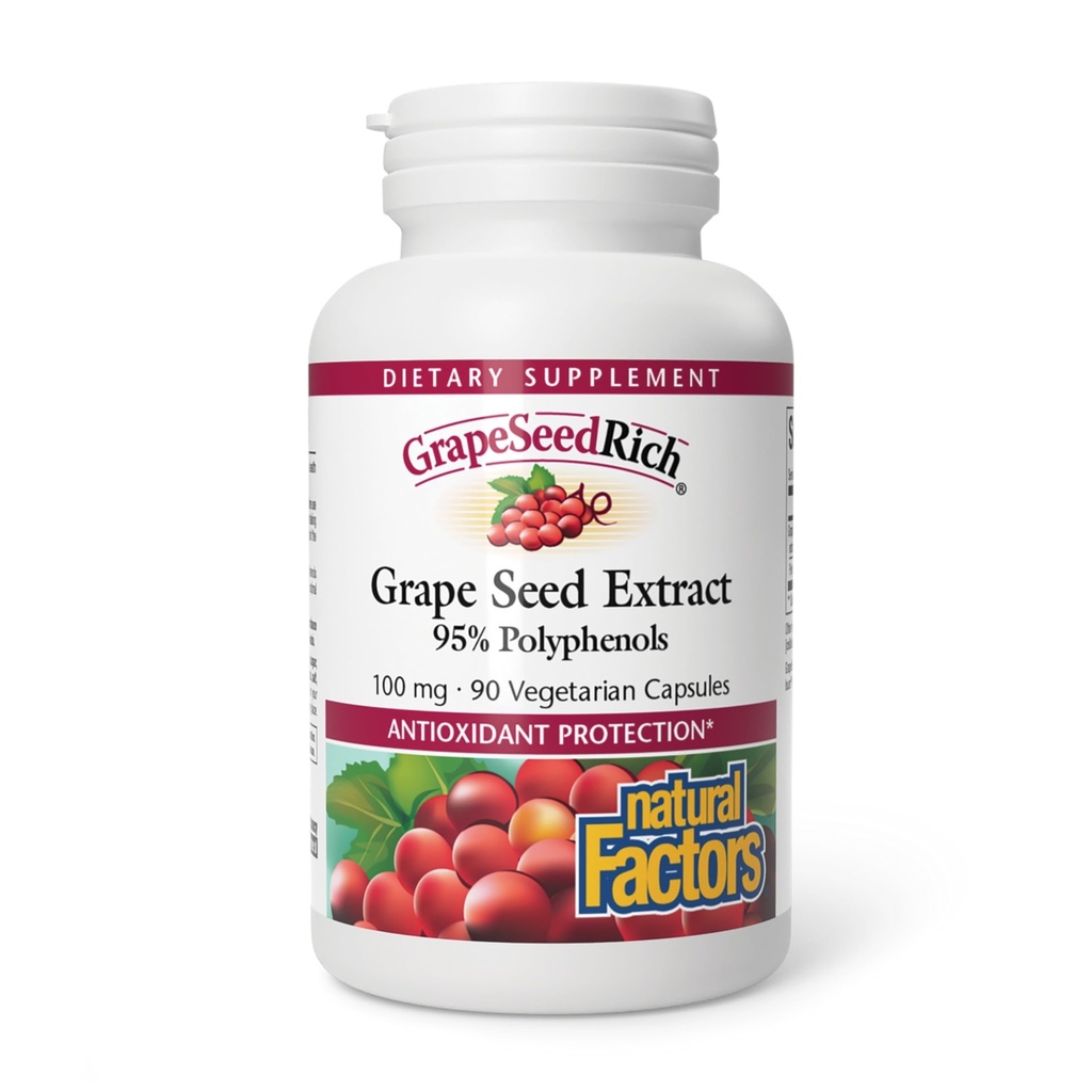 Looduslikud tegurid, GrapeSeedRich Viinamarjade Seed Extract, Antioksüdant Support for Healthy Inflammatory Response, 90 kapslit