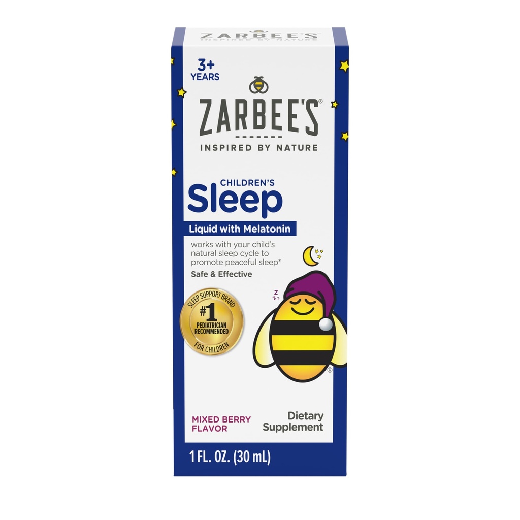 Zarbee's Kids Melatoniin Sleep Supplement Vedelik, 1mg Melatoniin, Ravimivaba ja efektiivne, lihtne võtta loodusliku marja maitse lastele vanuses 3 ja üles, 1 Fl Oz pudel