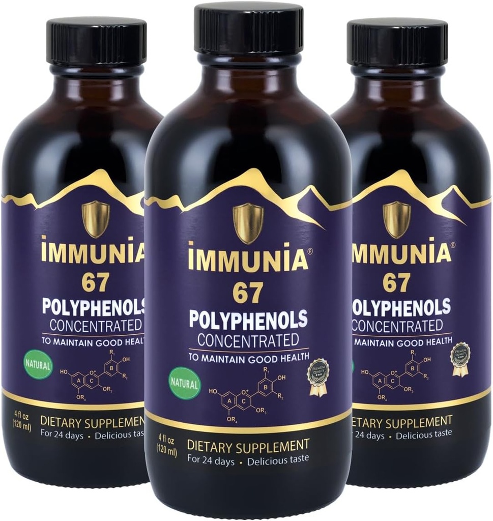 Immunia 67 Polüfenoolid - Elderberry kontsentraat ja antioksüdandid puuviljad. Premium Antioksüdandi täiendus 67 polüfenooliga (Antotsüaniinid, kvertsetiin, resveratrool jne) 24-päevane pakkumine pudeli kohta (3-pakk)