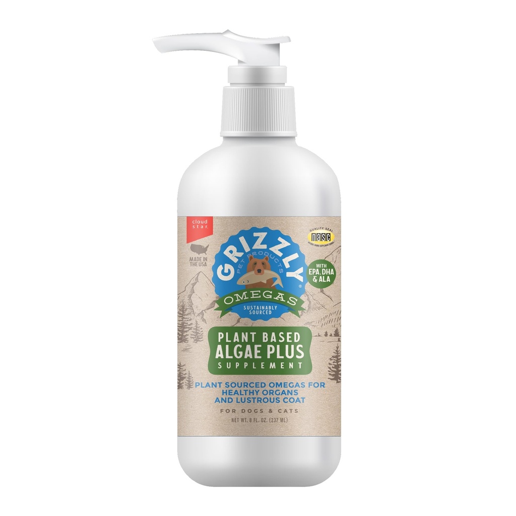 Grizzly Lemmikloomatooted Algal Plus Omega 3-6-9 Toidulisand koertele ja kassidele, 8 Ounce Pudel