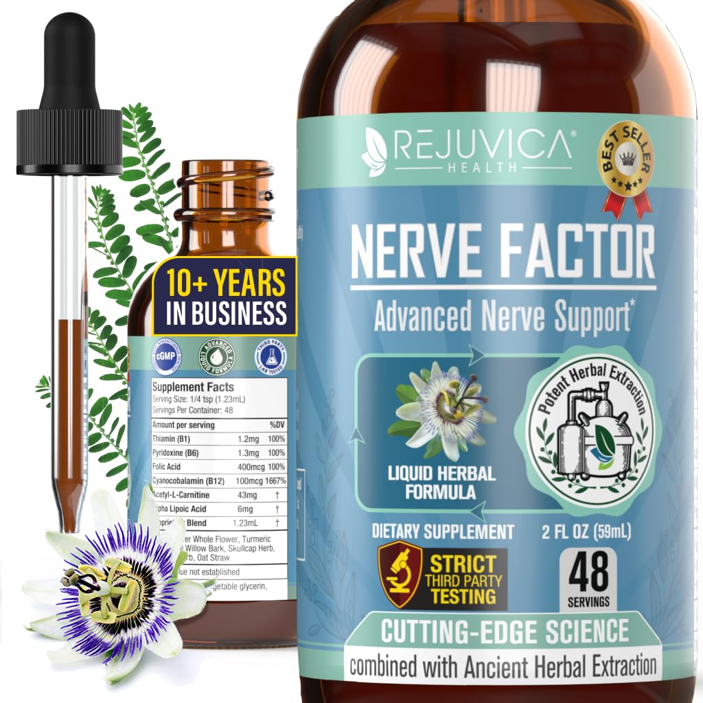 Rejuvica Health NerveFactor - Advanced Nerve Support Supplement - Vedelik kohaletoimetamine parema imendumise jaoks - atsetüül-L-karnitiin, alfa-lipohape, vitamiin B12, foolhape, valge pajukoor ja veel!