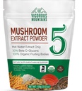 VIGOUS MÄNGUD Orgaaniline Seenepulber Toidulisand - USDA sertifitseeritud, Lions Mane & Reishi immuunsuse toetamiseks, aju fookus, vegan, segud koheselt kohvis ja smuutides (100 g)