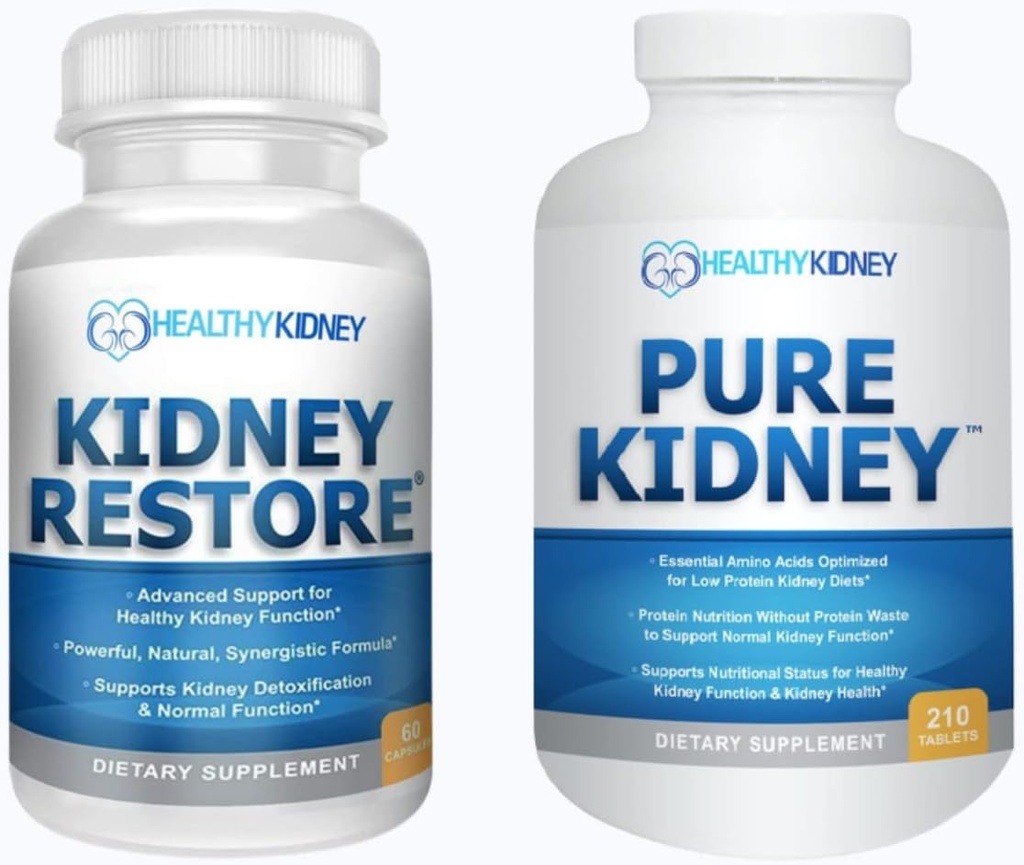 Neerud Restore & Pure Kidney 2-Pack Bundle neerude puhastamiseks ja valgu taseme toetamiseks madala valgusisaldusega neeru dieediga