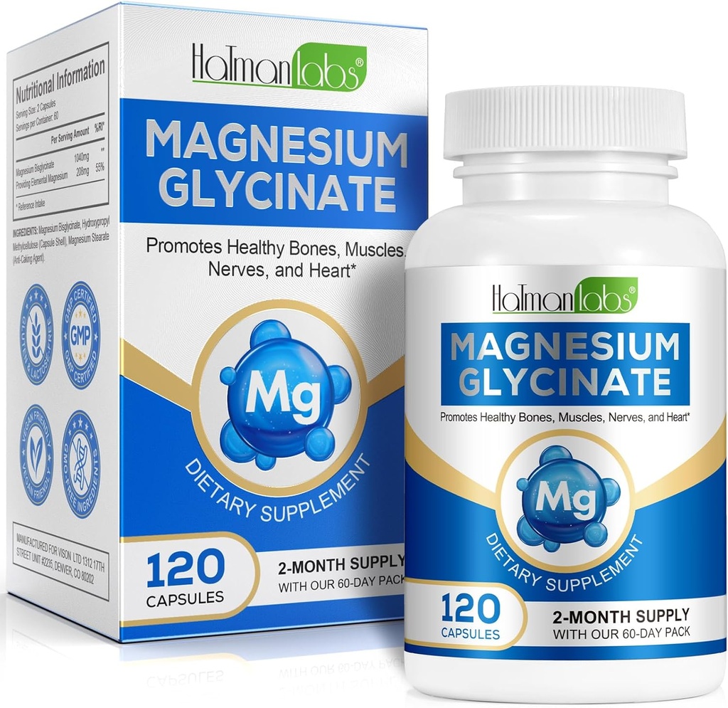Puhas magneesiumglütsinaat, kõrge imendumine Magneesium, magneesiumi lisand toetab jalga, lihaseid, närvi, luu tervist, 120 magneesiumglütsinaatkapslit