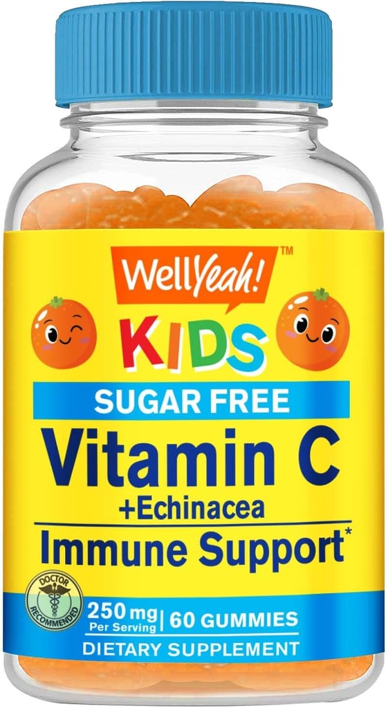 Well Yeah Echinacea (5 mg) koos C-vitamiiniga (250 mg) Suhkruvabad kummikud lastele | Immune Support Supplement | Orange Flavor | 60 Count
