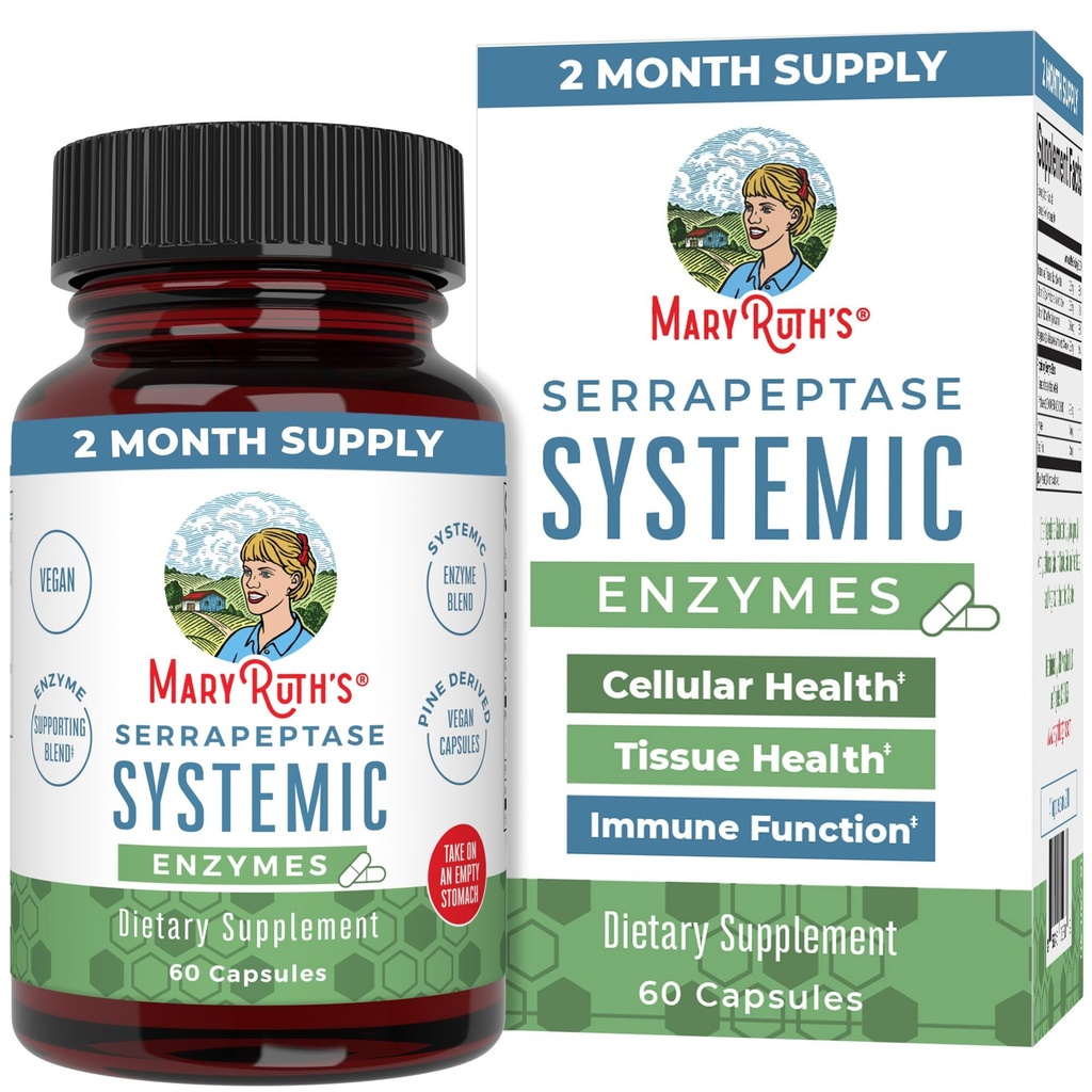 MaryRuth Orgaanika Serrapeptaas Ensüümid Kapslid | Kuni 2 kuu varu | Ensüümilisa suure potentsiga Siinus Relief Pills | Koe tervis ja rakuline tervis | Vegan | Gluteenivaba | 60 loend