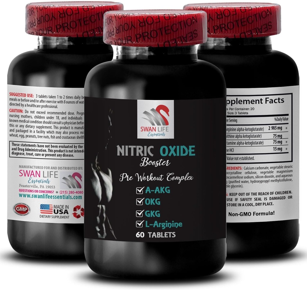 A-AKG - NITRIC OXIDE BOOSTER - lämmastikoksiidi toidulisandeid meestele, kasutamise energia, pumba võimsus, fitness valem, vastupidavus valem, tulemuslikkuse keskenduda, energia segu, võimsuse suurendamine 1 pudel 60 tabletti