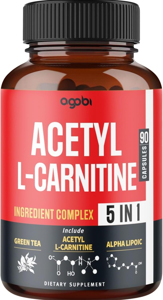 Atsetüül-L-karnitiini lisand - 2600mg 3 kuud - segatud alfa-lipohappe, rohelise tee, rohelise kohvioa ja vaarika ketoonidega - mälu ja aju tervise toetamine, mitte-GMO - 90 vegankapslit