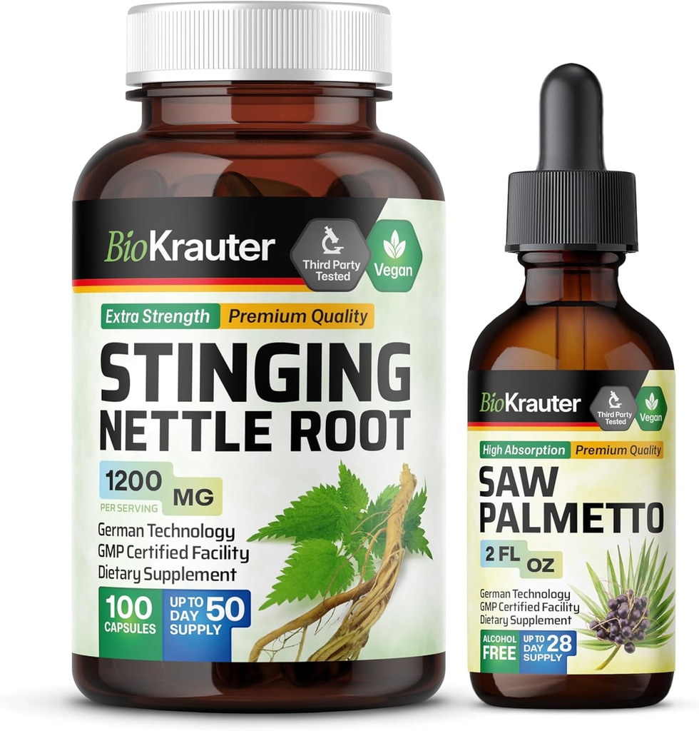 BIO KRAUTER Stinging Nettle 100 Capsules & Saw Palmetto Tinktuur 2 Fl. Oz .