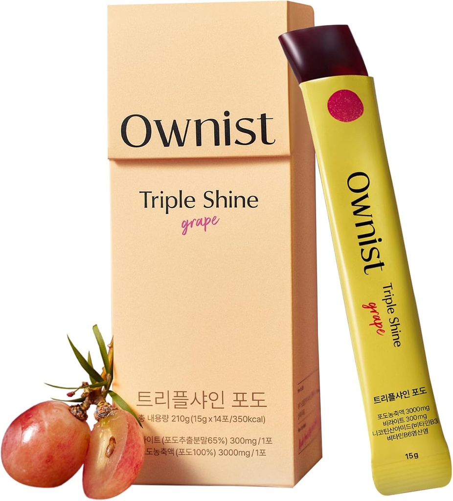 Omanik Triple Shine Grape Jelly On-The-Go - Sihtmärgid Dark Spots & Skin Brightening, Sisaldab BelightTM, Vitamiinid B, C - 14 Stick Packs
