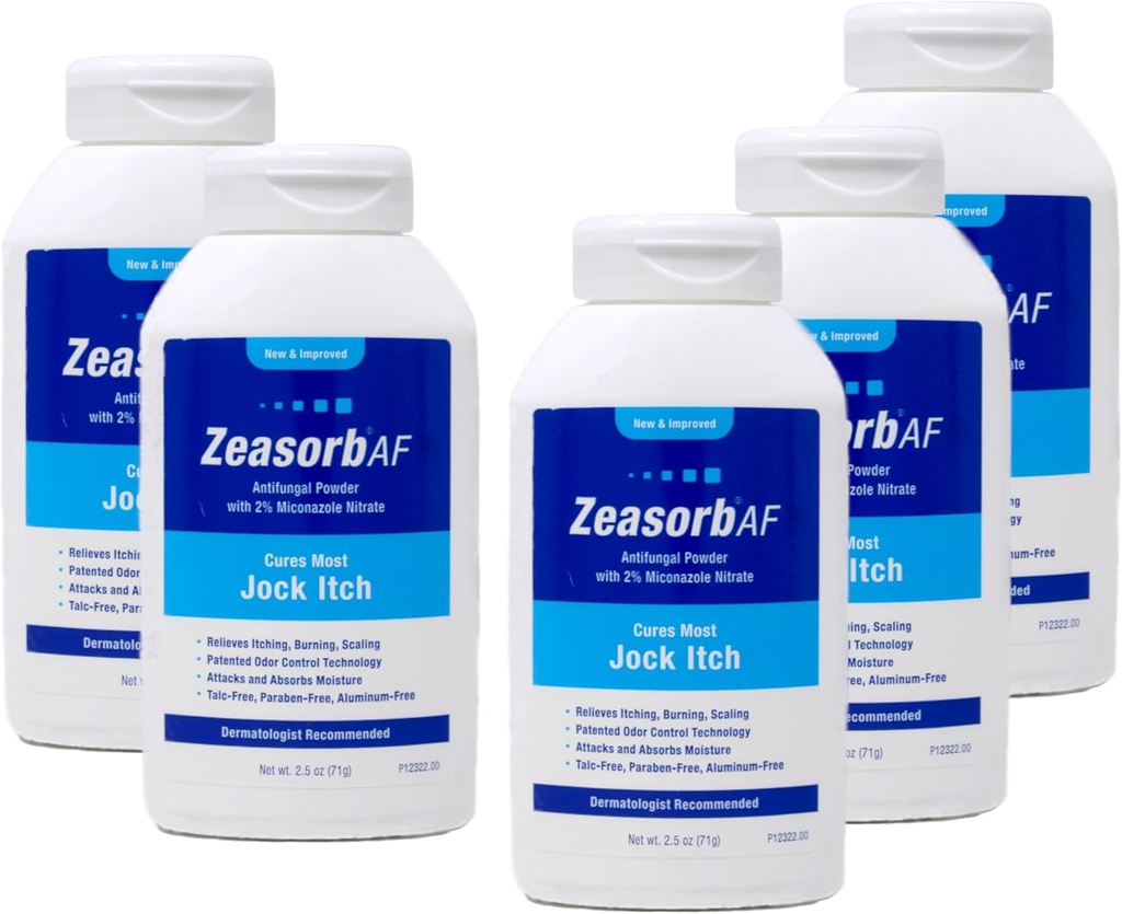 Zeasorb AF Seenevastane pulber 2% Mikonasooli nitraadiga, ravib kõige jock Itch, 2,5 oz (5 pakk)