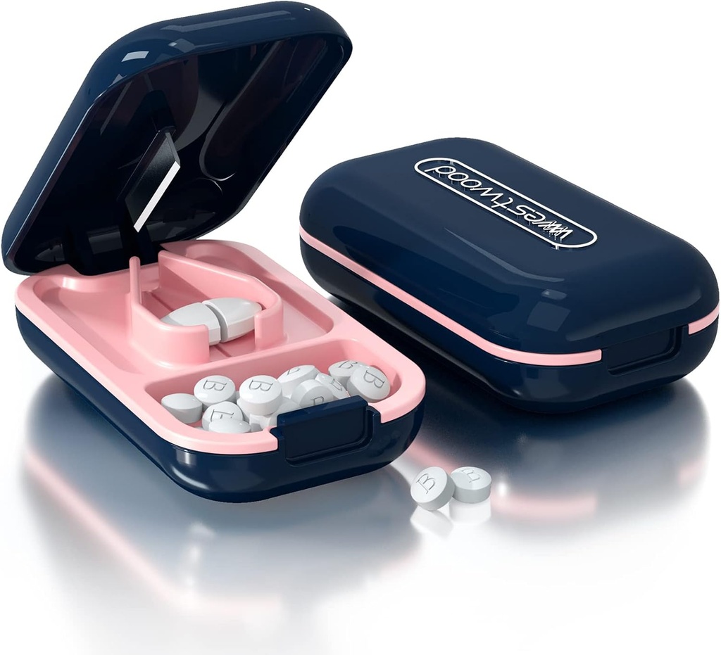Pill Cutter, Pill Splitter väikeste pillide või suurte pillide lõikamiseks pooleks, Lõigake pillid, vitamiinid, tabletid, roostevabast terasest plaat, Travel Size (Pill Cutter, sinine)