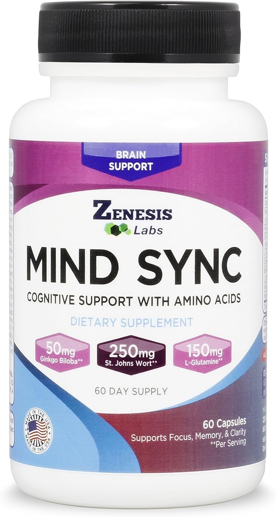 Zenesis Labs Mind SYNC - 60 kapslit Ginkgo Biloba, St John's Wart & L-Glutamiin - Palun lugege kommentaare
