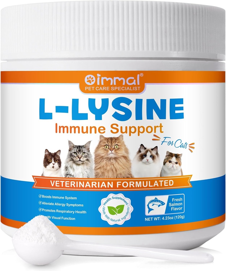 L-lüsiini pulber kassidele, lüsiini lisand kassidele, immuunsüsteemi tugi, hingamisteede tervis ja nägemisfunktsioon ning allergia leevendamine, lemmikloomade tervisevarud multivitamiinid, lõhe maitse - 4,23 oz / 120 g