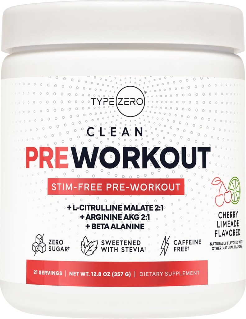 Tüüp Zero Ultra Clean Stim Free Pump Pre Treening + Lämmastikoksiidi Booster (Kirs Limeade) - Mitte stimuleeriv ja kofeiinivaba meestele ja naistele