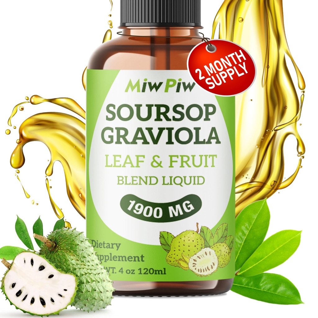 Soursop Liquid Drop 4 Fl oz rakkude toetamiseks ja regenereerimiseks, immuunsuse suurendamiseks, lõdvestamiseks, maksaks ja uneks, Soursop Bitters Vedel, taimsed headus, suhkur / gluteenivaba, looduslik maitse