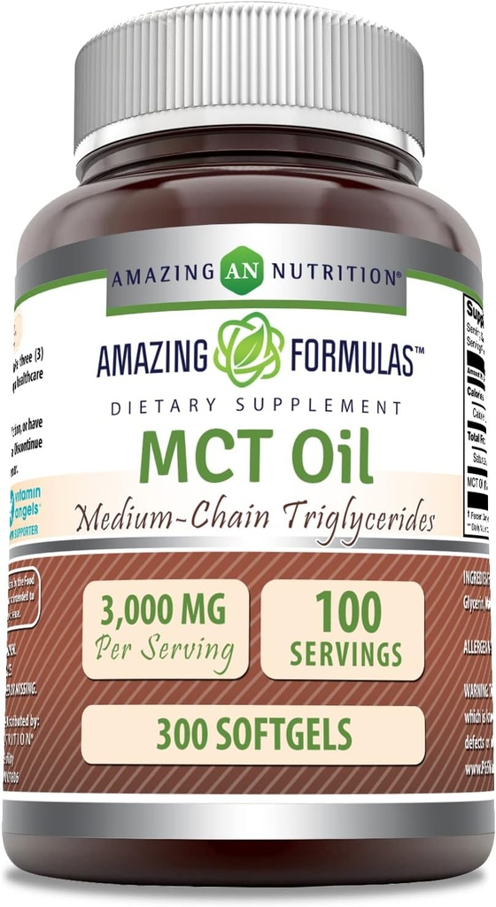 Amazing Formulas MCT Oil Supplement | 1000 Mg per Serving | Softgels | Non-GMO | Gluteenivaba | Valmistatud USAs (1 Pack, 300 Count)
