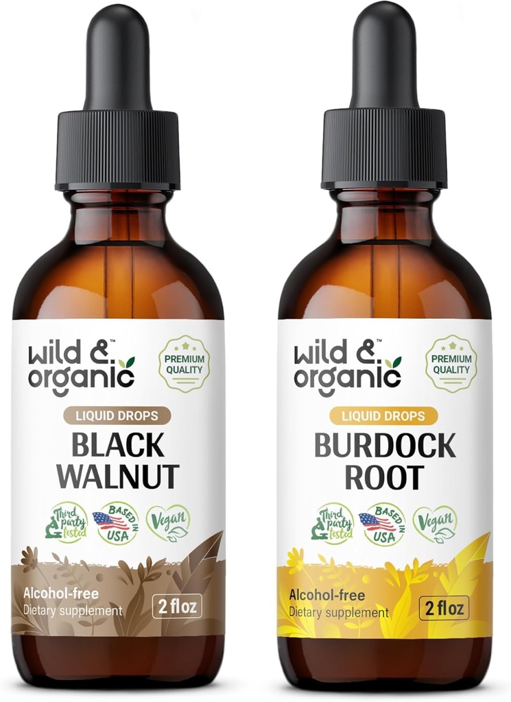 Wild & Organic Black Walnut Tinktuur 2 fl oz & Burdock Juur Tinktuur 2 fl oz