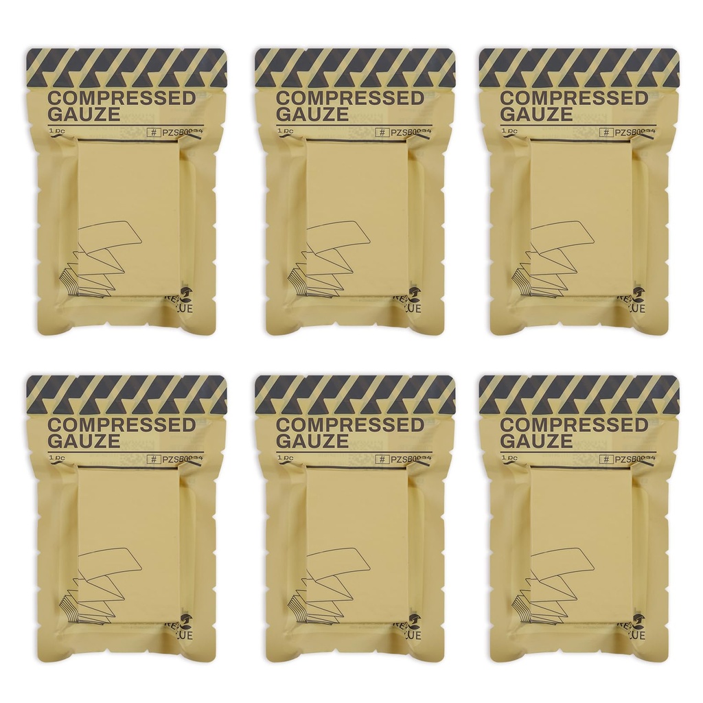 RHINO RESCUE Sterile Compressed Gauze hädaolukorras haavade kandmiseks, esmaabi ja traumakomplekt, 6 Pack