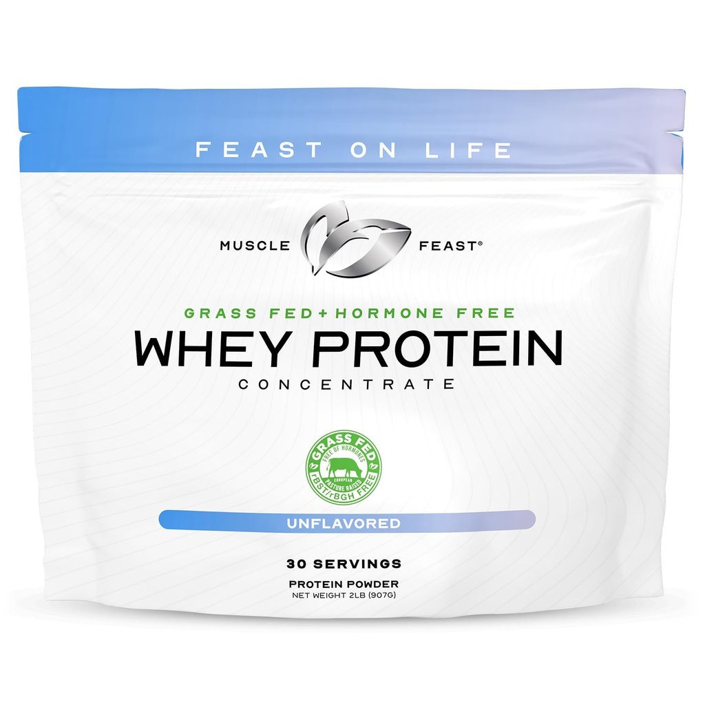 Muscle Feast Grass-Fed Whey Protein Kontsentraat Pulber, Kõik Looduslikud, Hormoonivaba karjamaa Tõstetud Vadakuvalgu Pulber Naistele Ja Meestele, Puhas, Mitte-GMO & Gluteenivaba Vadaku Kontsentraat - Maitsestamata, 2lb