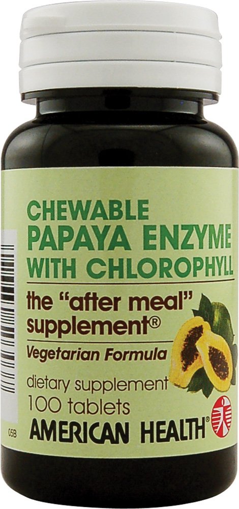 American Health Papaya Enzyme koos klorofülliga - 100 närimistabletti - soodustab toitainete imendumist - mitte-GMO, vegan, gluteenivaba - 33 serveerimist