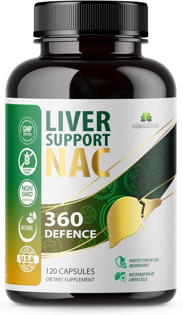 Maksatoetus NAC 360 kaitsekapslid - Maksa detox NAC-ga, Piimaohakas, Dandelioni juur, kurkum, koliin, tsink ja Chanca Piedra - edendab maksa tervist ja rakulist kaitset - 120 kapslit