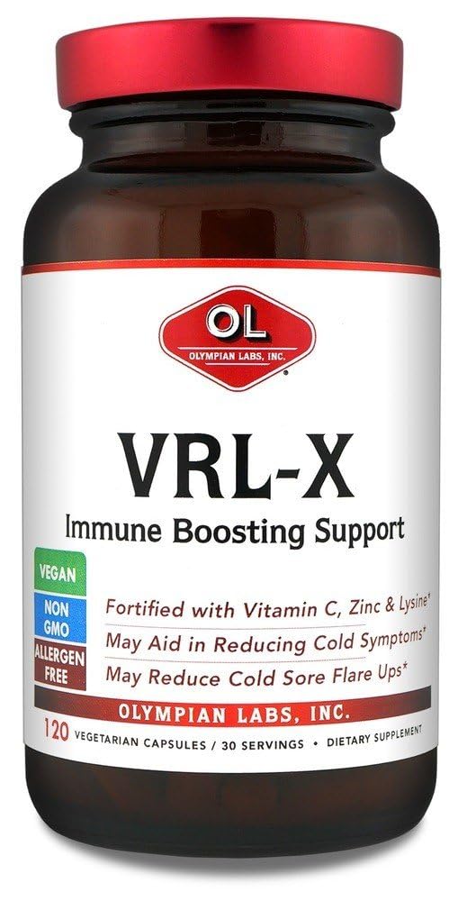 Olympian Labs VRL-X Advanced Immune Support, C-vitamiin, tsink ja lüsiin, võib aidata külma valu leevendamisel, 120 kapslit