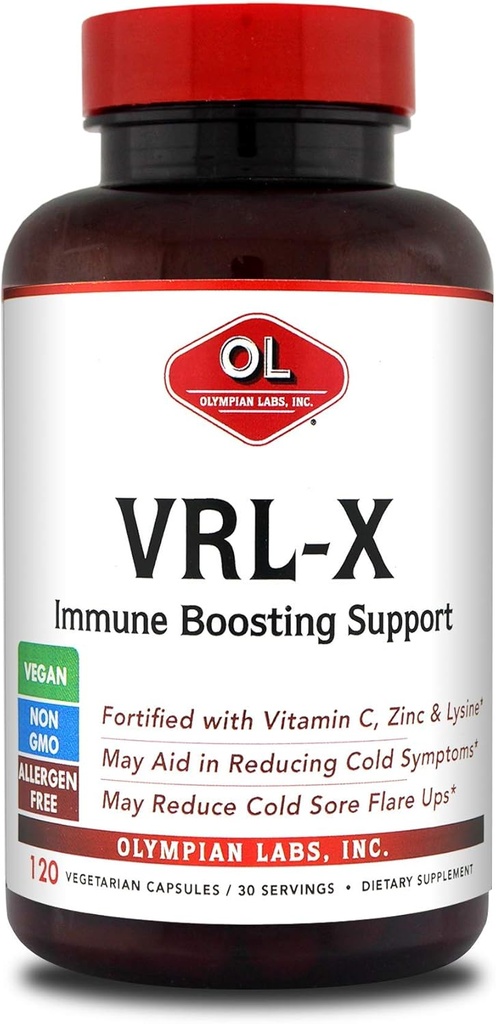 Olympian Labs VRL-X Advanced Immune Support, C-vitamiin, tsink ja lüsiin, võib aidata külma valu leevendamisel, 120 kapslit