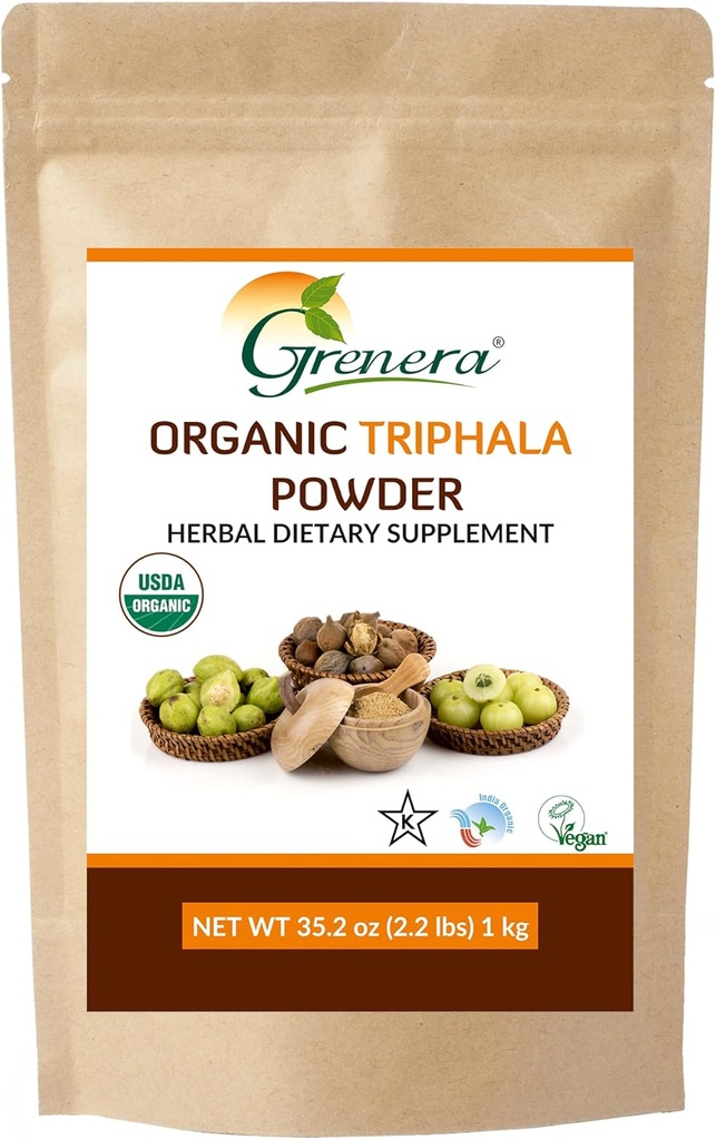 Grenera Organic Triphala Powder 2,2 lb (35, 2 Ounce) - valmistatud orgaanilise Amalaki, orgaanilise Bibhitaki, orgaanilise Haritaki puuvilja - USDA Organic, Vegan, Kosher sertifitseeritud