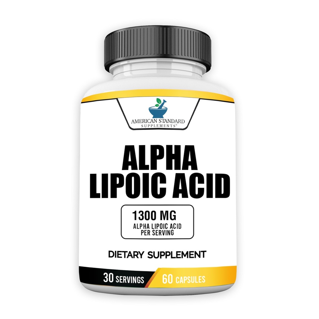 American Standard Supplements Alpha Lipoic Acid 1300mg per Serving - Vegan, Gluteenivaba, Non-GMO, 60 kapslit, 30 Servings