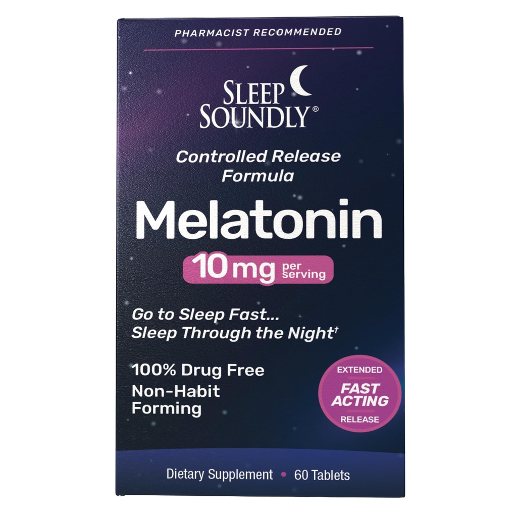 Sleep Soundly melatoniin 10mg, kiire tegutsemine, pikendatud vabastav une valem, 60 portsjonit, sinine