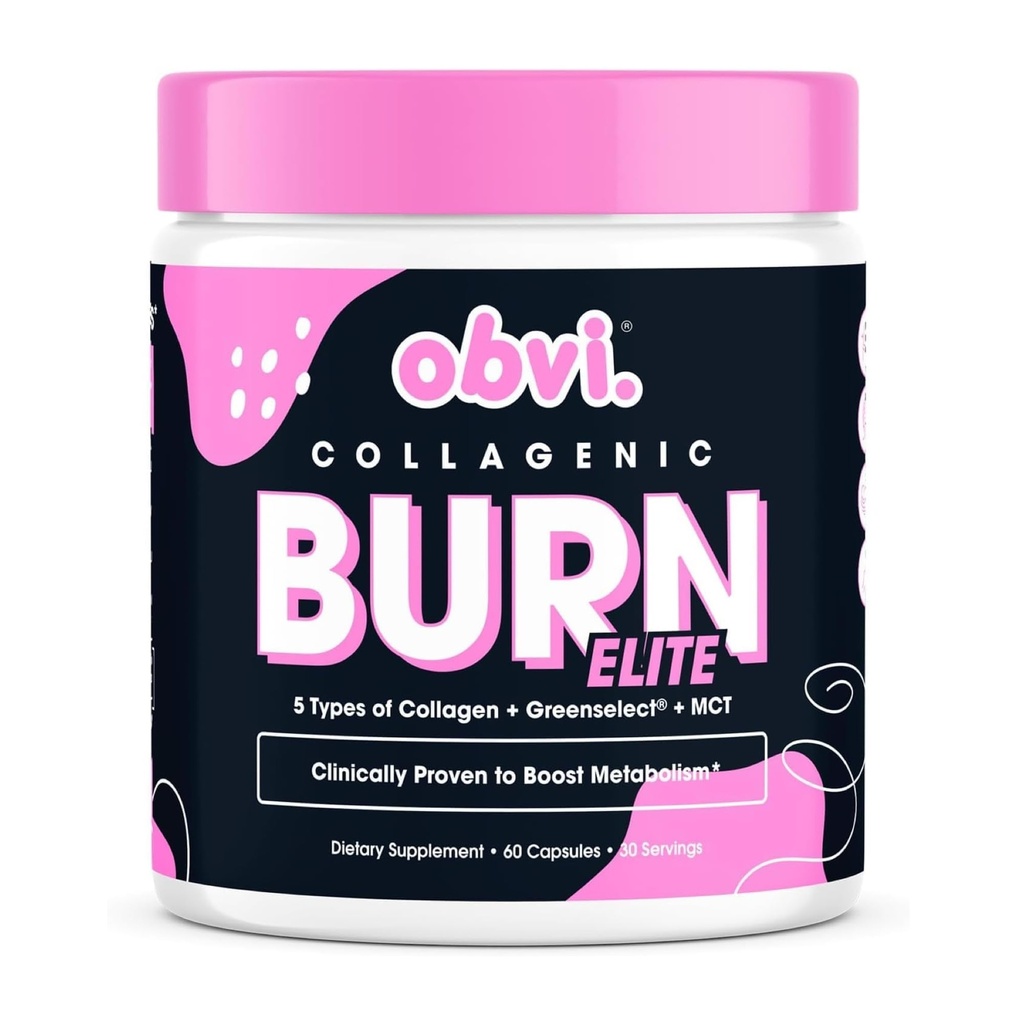 Obvi Burn Elite | Toetab ainevahetust Boost, energia ja fookus | Täiendus kollageeni ja rohelise teega | Toetab tervislikke juukseid, nahka, küüneid ja liigeseid | 60 kapslit, 30 serveerimist