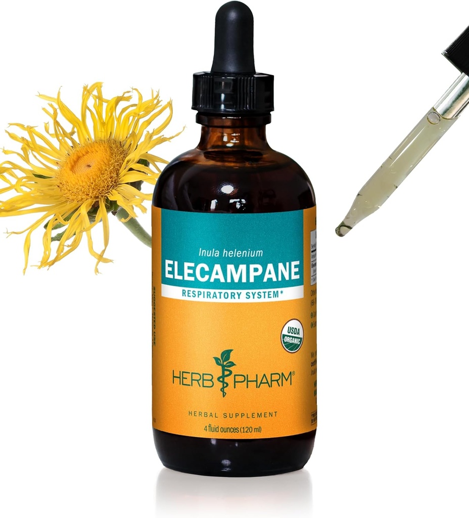 Herb Pharm Sertifitseeritud Orgaaniline Elecampane Vedel Ekstrakt Hingamisteede Toetus - 4 Ounce