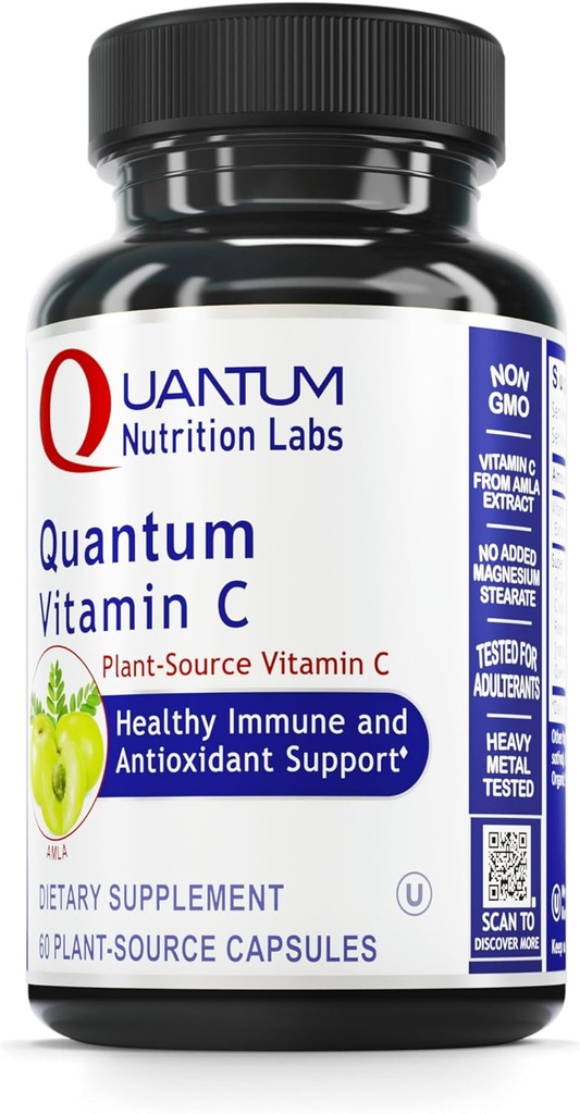 Quantum Nutrition Labs Quantum Vitamiin C-Orgaaniline C-vitamiini lisand naistele ja meestele, kogu toit C-vitamiini allikas, puhas bioflavonoididega ja Amla, Aids Immune Support - 60 vegankapslit